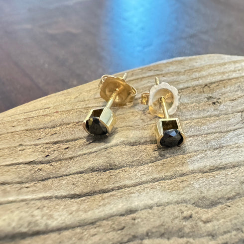 Midnight Whisper: 14K Genuine Black Diamond Stud Earrings Earrings